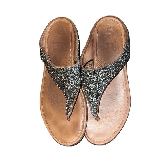 FitFlop Brown Glitter and Rhinestone Thong Sandals Size 11 - Picture 2 of 5